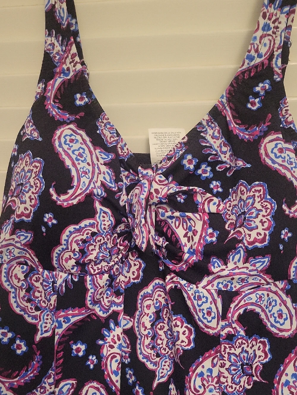 New With Tags Swim Solutions Black Swim Dress with Purple & Pink Paisley - Picture 4 of 6